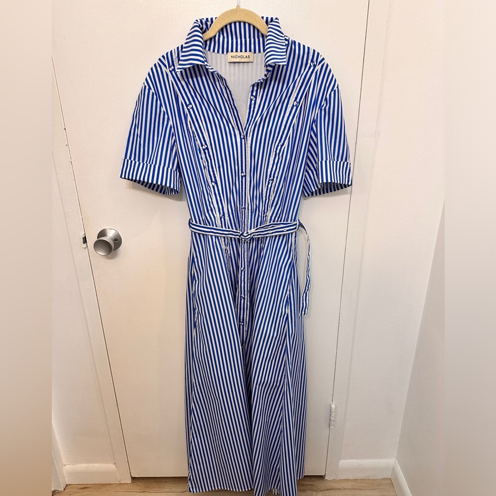 Nicholas striped cotton maxi summer dress blue US size 4 small